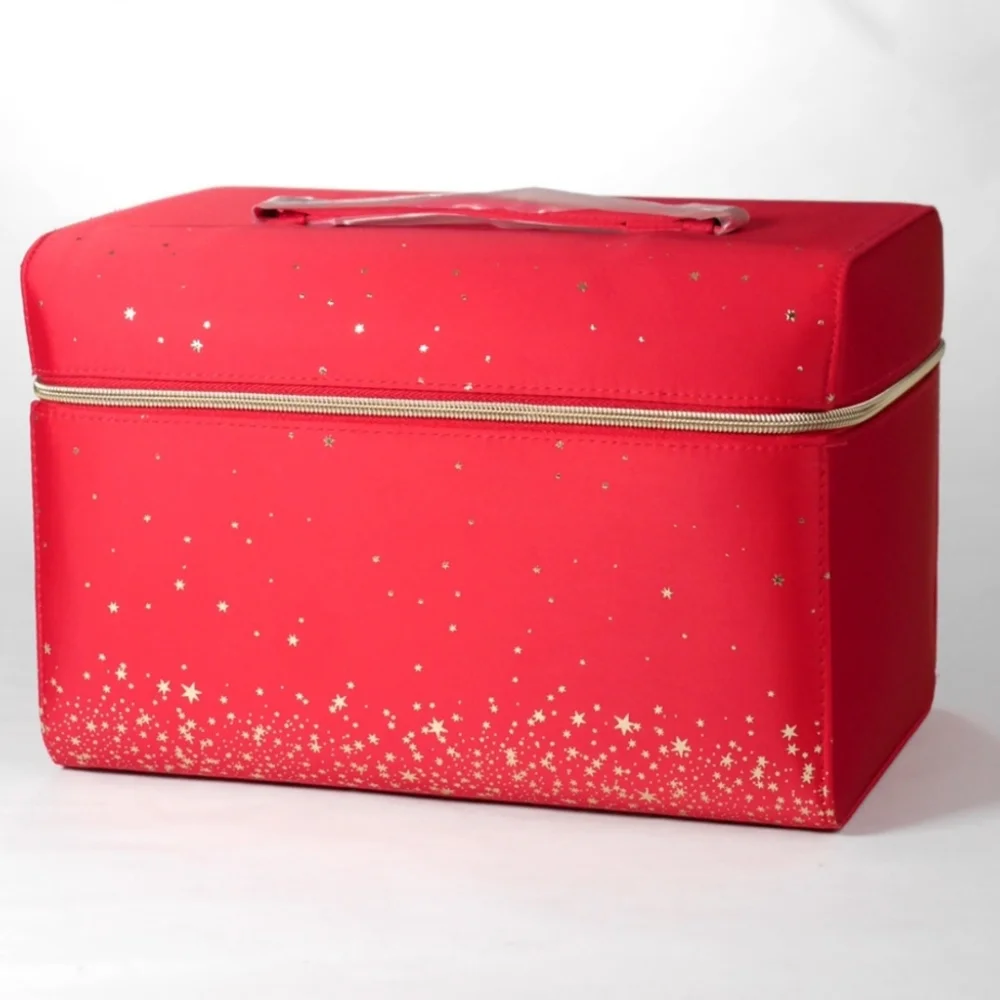 Estee Lauder Holiday Train Case Red Starry Cosmetic Bag Nylon 11